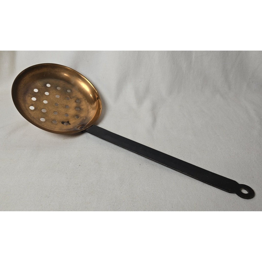 Copper Strainer with Iron Handle Hand Forged 16"L x 6"W Vintage